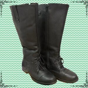 Black leather knee high wool fur lined riding boots (NWT) by BEARPAW